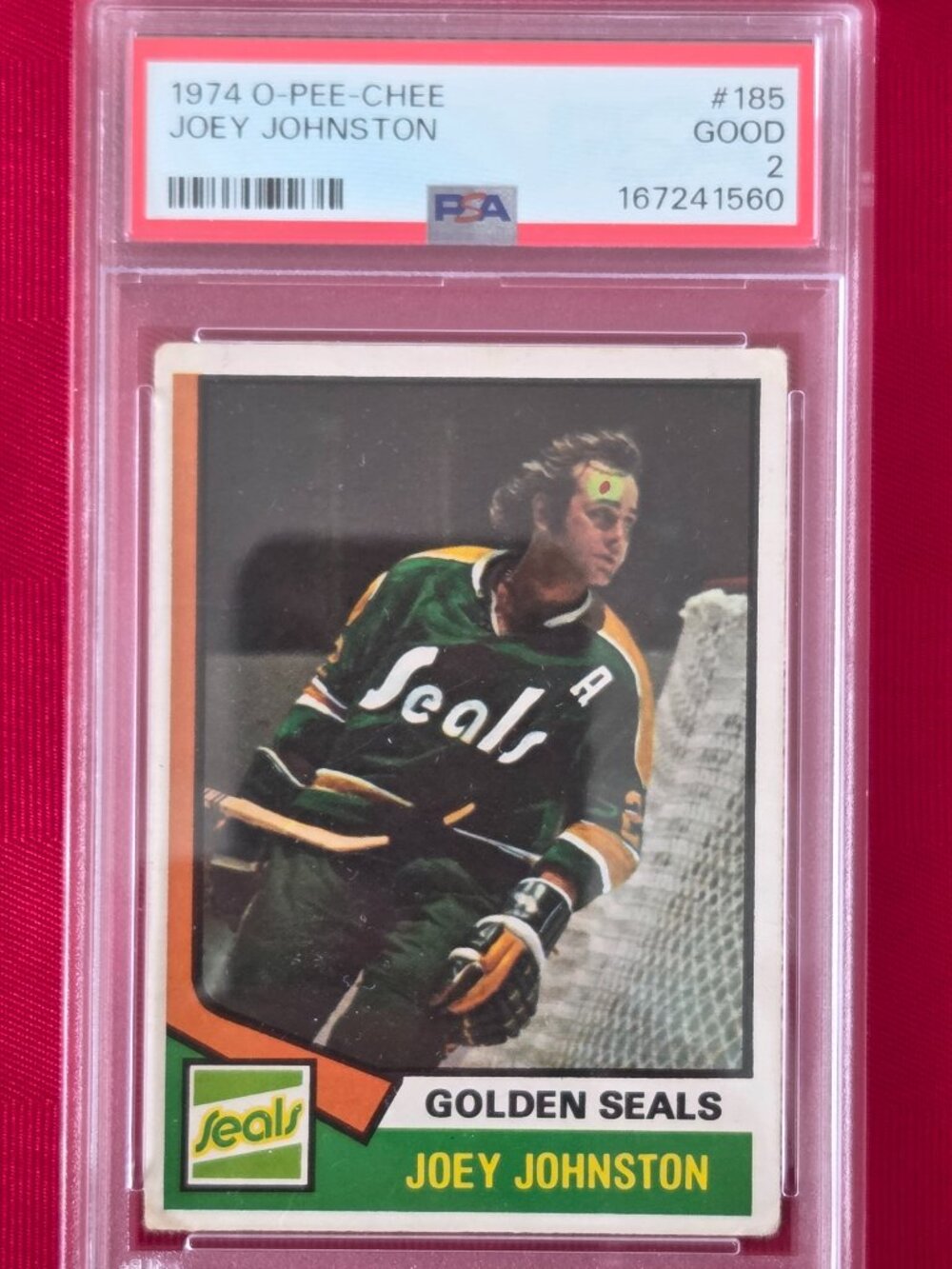 GRADED AND SEALED, 1974 OPEE CHEE, JOEY JOHNSTON, CARD ERROR HOCKEY CARD!!!